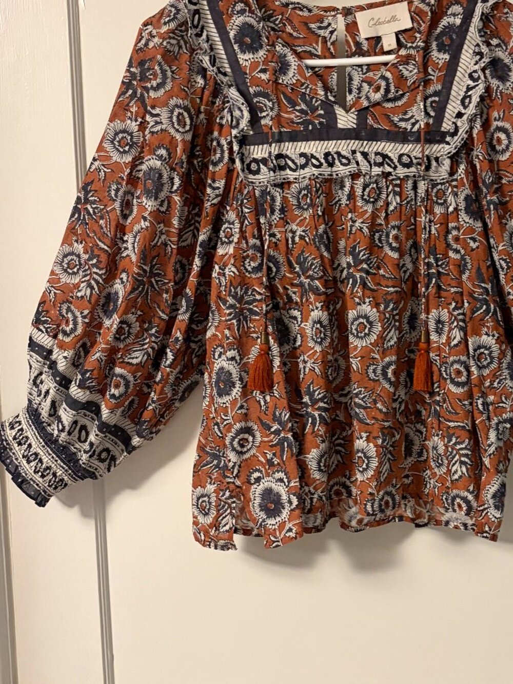 Cleobella Amy organic cotton peasant blouse sienna block size medium bohemian - Picture 4 of 11